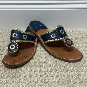 Jack Rogers Sandals Navy  Blue white Leather Palm Beach Preppy 8